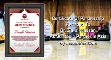 Certificate Of Instaforex Strategic Global Partner From InstaForex.Com Awarded To Dr. Zia-al-Hassan