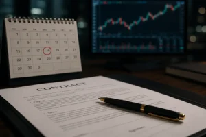 Futures trading contract with future date representing why futures are haram in Islam